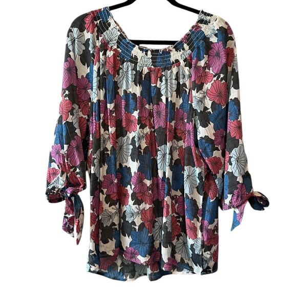 By Design Tops - By Design NWT OTS tie wrists floral print tunic blouse sz XL